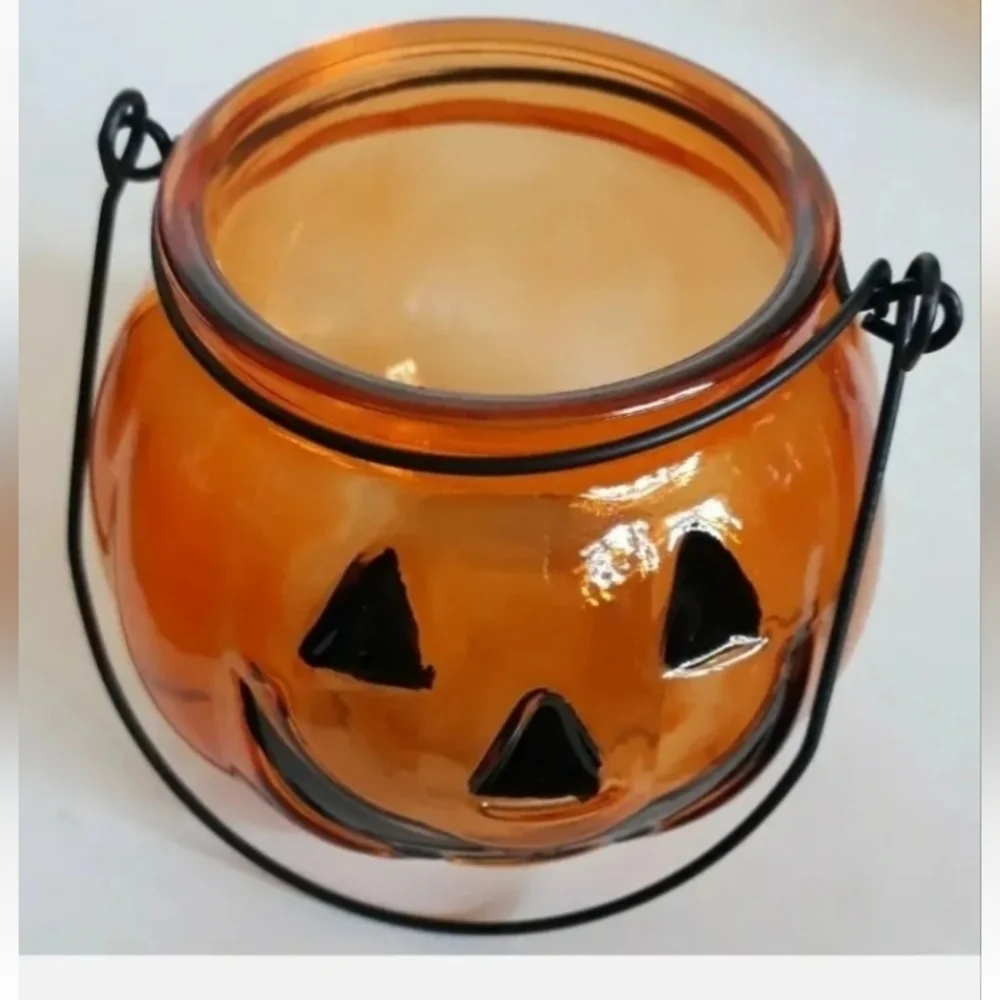 Glass Pumpkin Tealight Candleholders, 3x4-in. Vintage style Jack O' Lantern